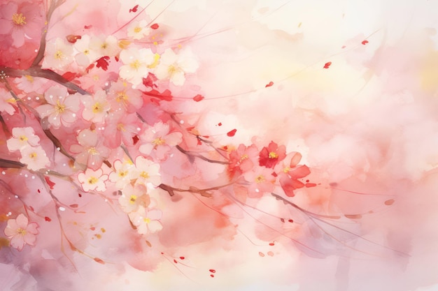 Árbol en flor naturaleza acuarela rosa fondo floral fondo pétalo de flor sakura flor de primavera