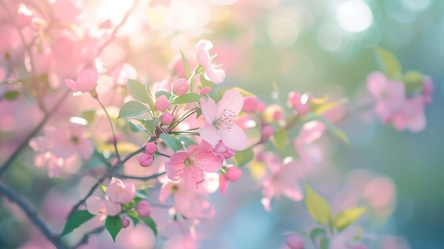 Árbol en flor sobre el fondo de la naturaleza Flores de primavera Fondo de primavera IA generativa