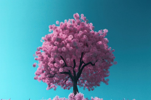 Árbol floreciente sobre fondo de cielo azul brillante ilustraciones generadas