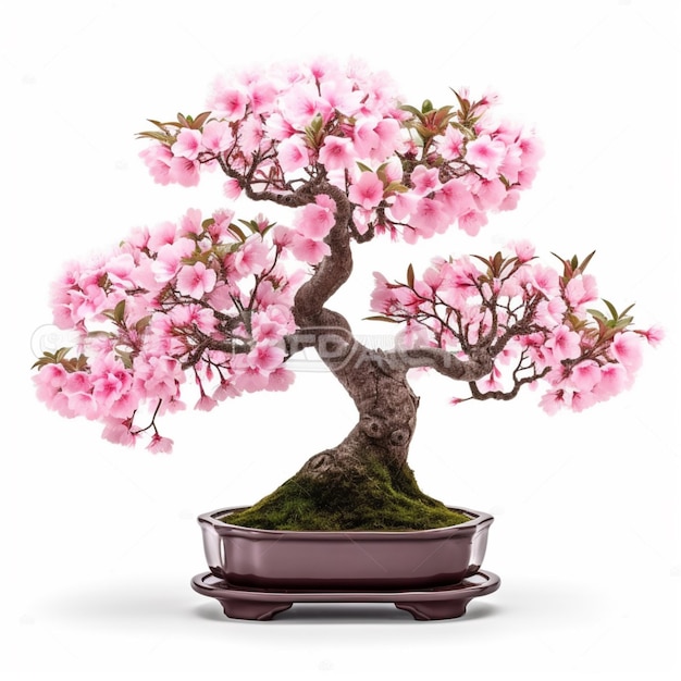 Árbol de flores de cerezo bonsái japonés en imagen de planta en maceta Arte generado por IA