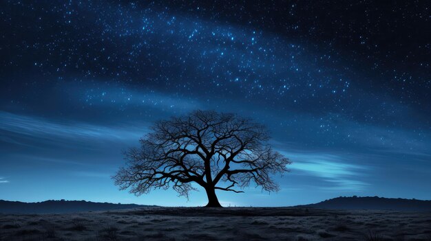 Árbol de fondo negro y azul