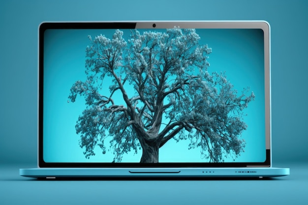 Árbol en el fondo de la pantalla del portátil IA generativa