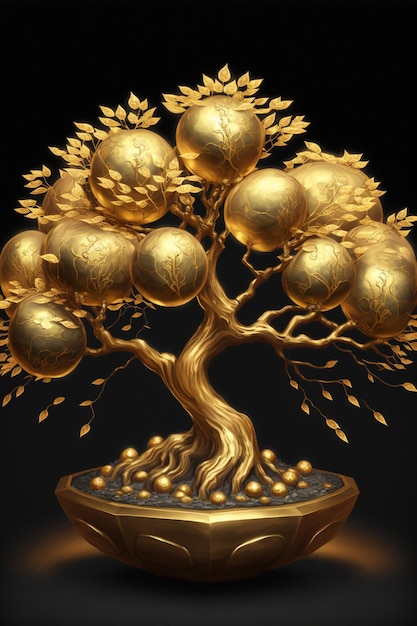 Árbol de la fortuna de oro brillante Lleno de oro Generativo Ai