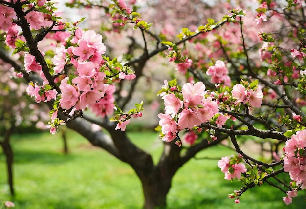 Árbol frutal en flor en primavera en el jardín