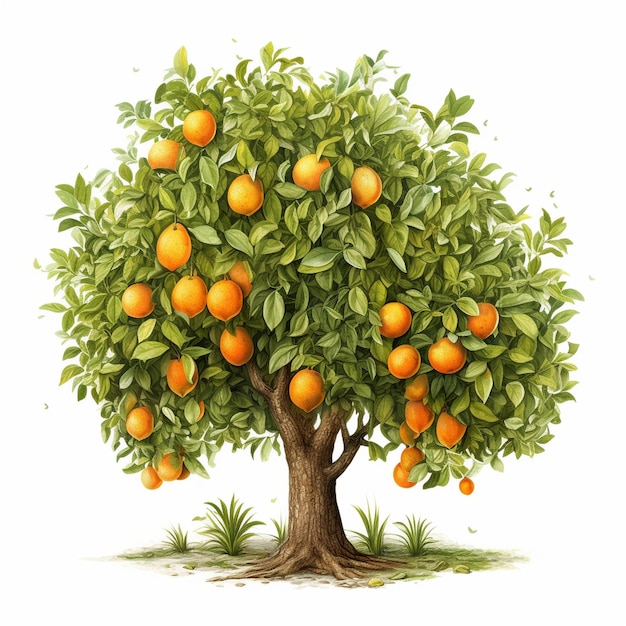 Árbol de frutas de dibujos animados en 2D maduro y delicioso