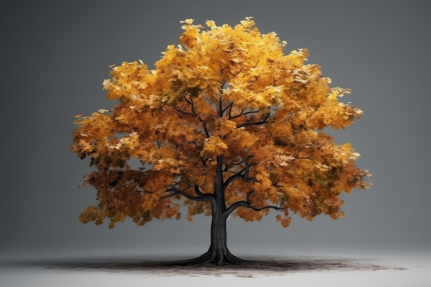 Árbol de hojas amarillas contra un fondo gris IA generativa