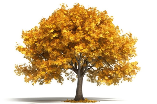 Árbol con hojas amarillas vibrantes contra un fondo blanco limpio