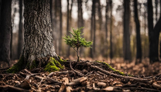 Árbol joven que emerge del tronco viejo