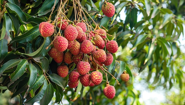 Árbol de lichi lleno de fruta de lichi