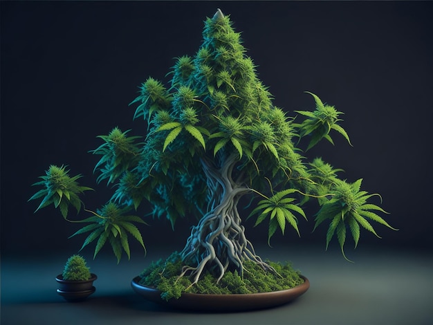 Árbol mágico de cannabis con brotes de cannabis foto