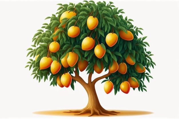 Árbol de mango fondo blanco aislado