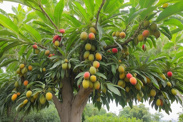 Árbol de mango con frutos en maduración