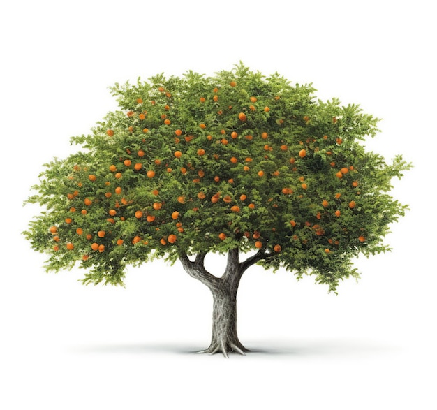 Árbol de naranja aislado sobre un fondo blanco o transparente