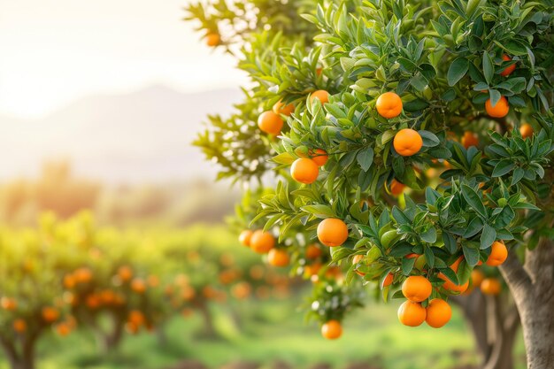 Árbol de naranja al atardecer