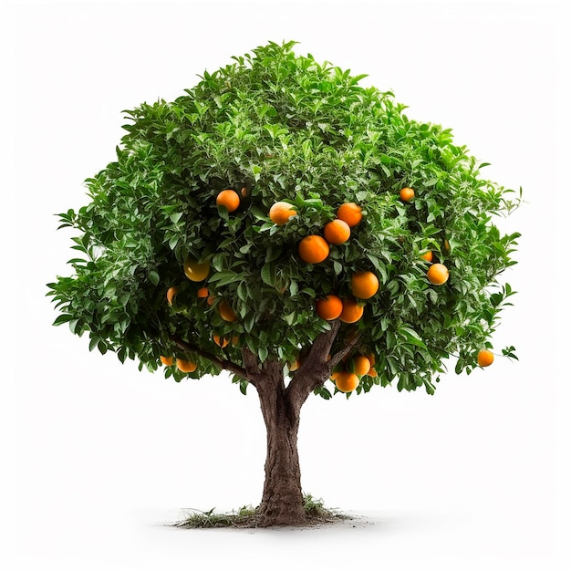 Árbol de naranja de cerca y aislado en un fondo blanco naranja con fondo blanco y dejar