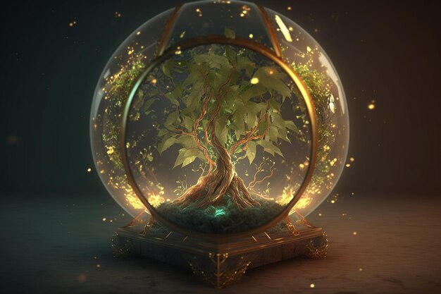 Árbol de la naturaleza del mundo dentro de la imagen de la bola de cristal transparente Imagen generada por AI