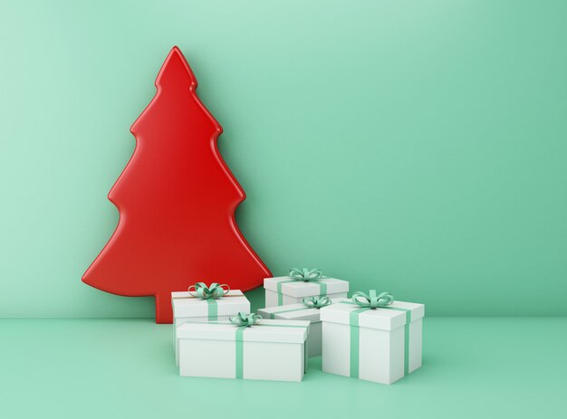 Árbol de navidad 3d con caja de regalo.