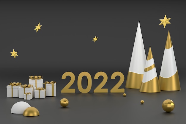 Árbol de Navidad 3D Golden 2022 y podio para exhibir productos en el festival de Navidad