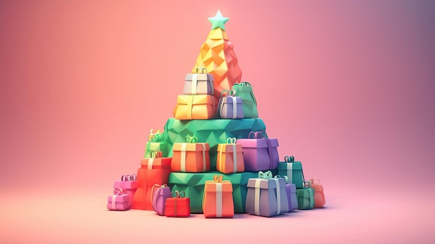 Árbol de Navidad 3D con gradiente de fondo pastel