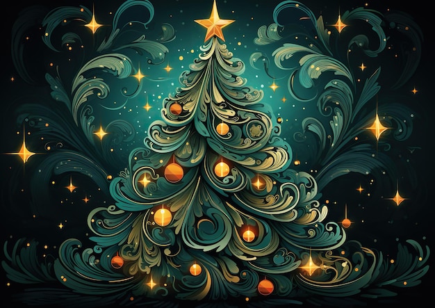 Árbol de Navidad abstracto de fantasía con luces Ai generativa