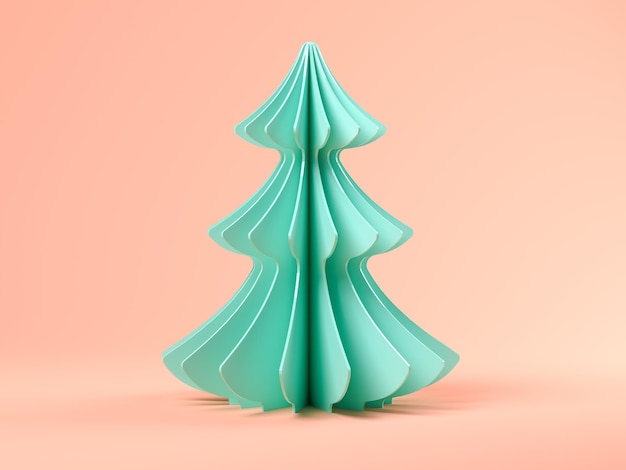 Árbol de navidad abstracto rosa sobre fondo azul renderizado 3d