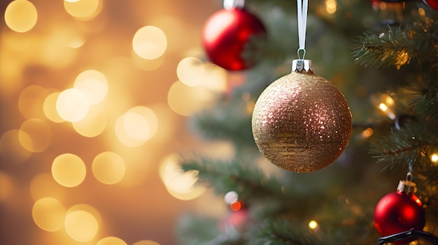 Árbol de Navidad con adornos y luces brillantes borrosas en hábil de bokeh archivado