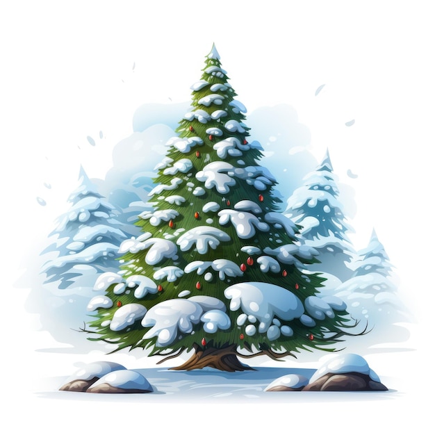 Árbol de Navidad aislado en fondo blanco Ilustración dibujada al estilo de dibujos animados Celebración de Navidad o Año Nuevo