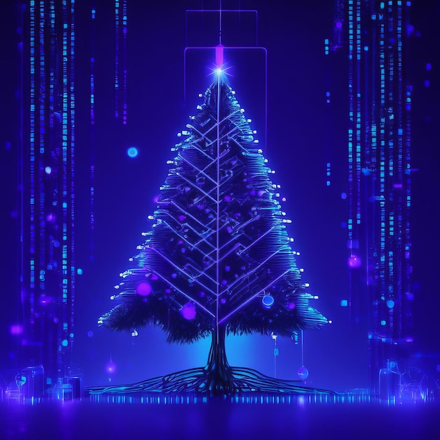 Árbol de Navidad azul digital generado por IA