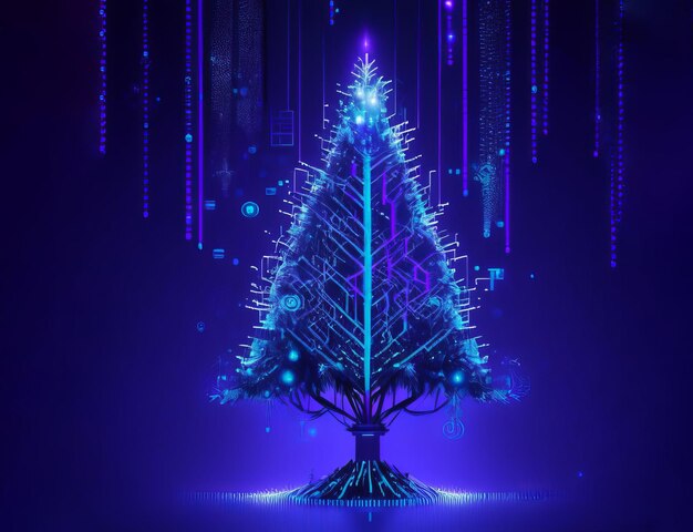 Árbol de Navidad azul digital generado por IA