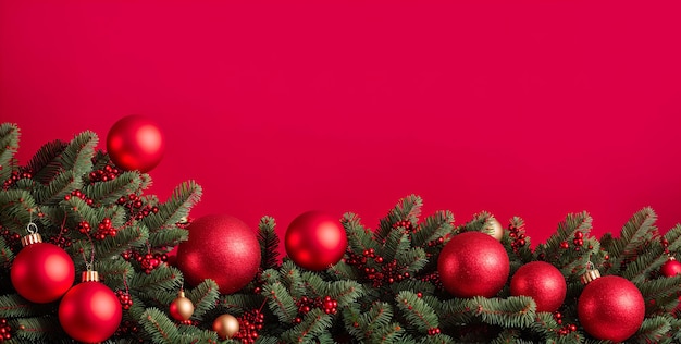 Árbol de navidad en banner de fondo rojo IA generativa