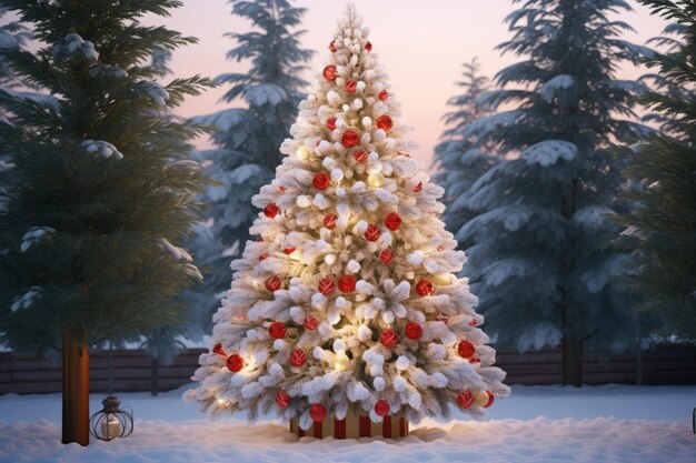 Árbol de Navidad bellamente decorado al aire libre