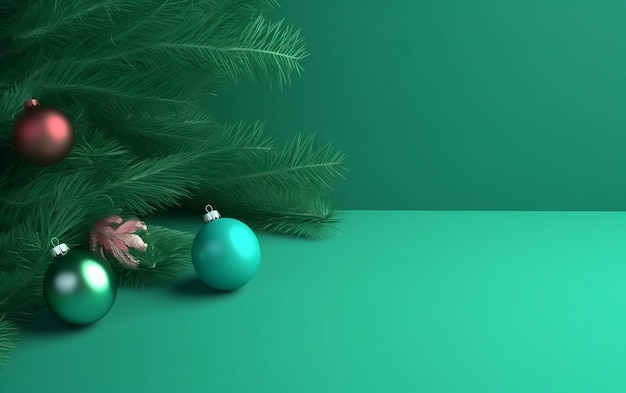 Árbol de Navidad con una bola azul sobre un fondo verde