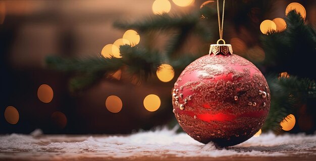 Árbol de Navidad con bola roja al estilo de un ambiente festivo.