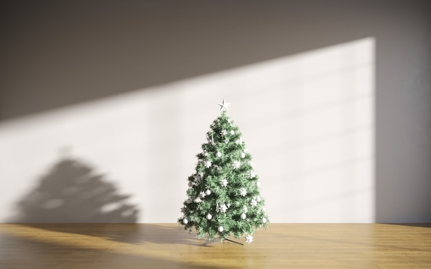 Árbol de Navidad con bolas de colores de fondo de pared gris con mucho espacio para copiar texto Año Nuevo