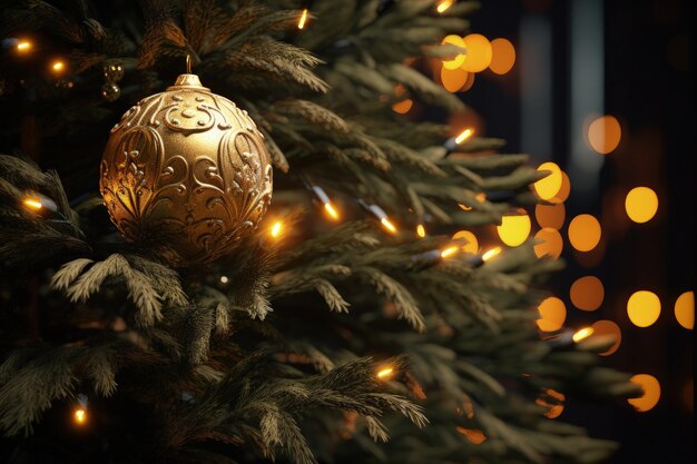 Árbol de Navidad con bolas de decoración concepto de fiestas y festividades IA generativa