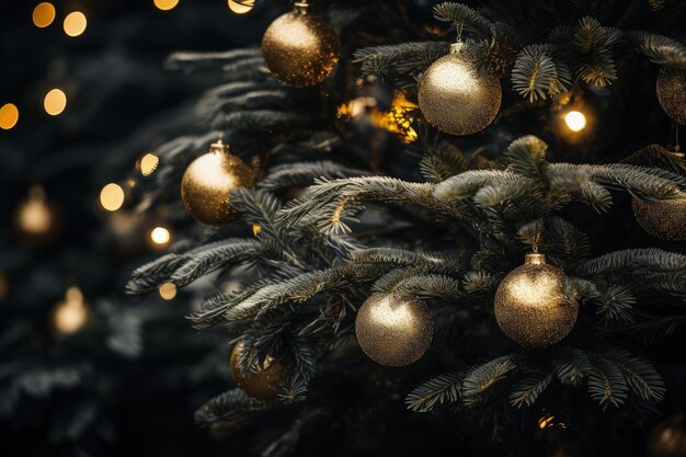 Árbol de Navidad con bolas de decoración concepto de fiestas y festividades IA generativa
