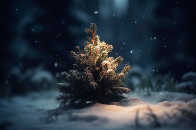 Árbol de navidad en un bosque nevado IA generativa