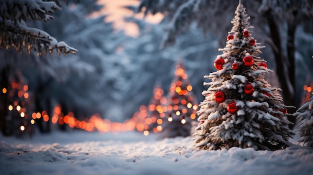 Árbol de Navidad en el bosque nevado.