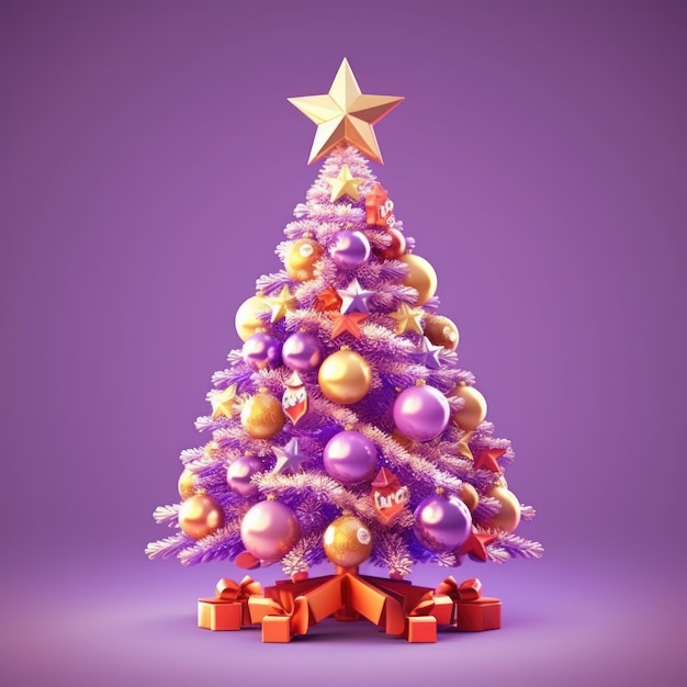 Árbol de Navidad brillante violeta Ilustración AI GenerativexA