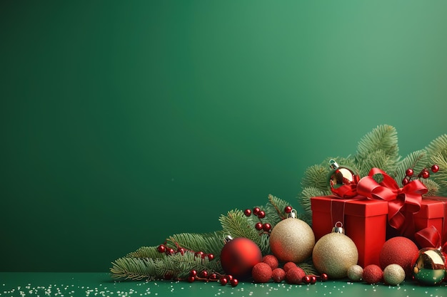 Árbol de navidad con caja de regalo en espacio de copia de fondo pastel