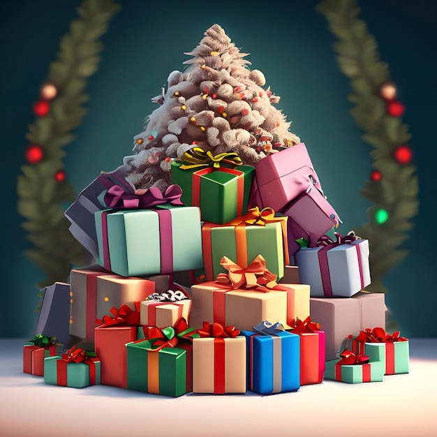 Árbol de Navidad y caja de regalos debajo de él Generativo Ai