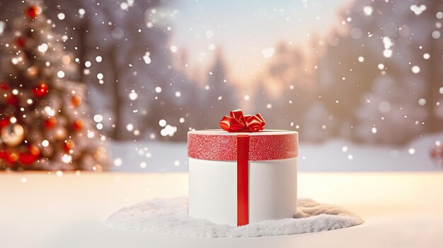 Árbol de Navidad y cajas de regalos rojas de fondo