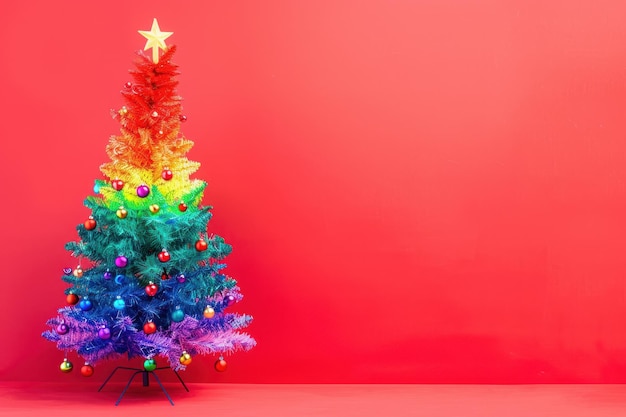 Árbol de Navidad en colores del arco iris espacio de copia de fondo aislado