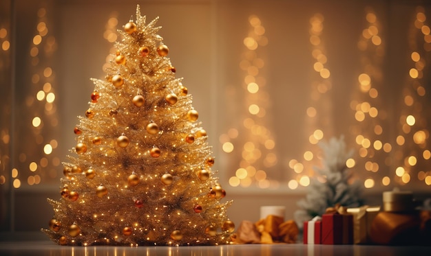 Árbol de Navidad con decoración de bulbos dorados