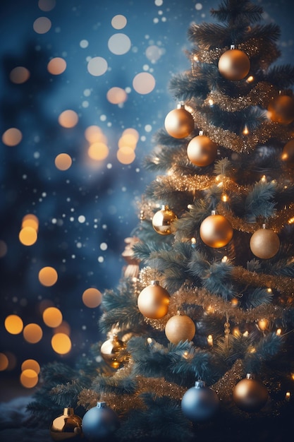 Árbol de Navidad con decoración de bulbos dorados