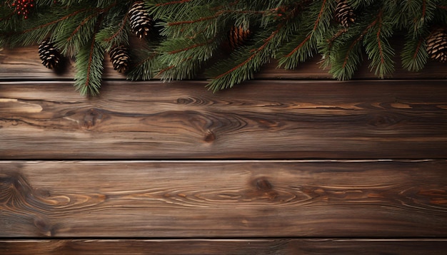 Árbol de Navidad con decoración sobre fondo de madera oscura Generado por IA