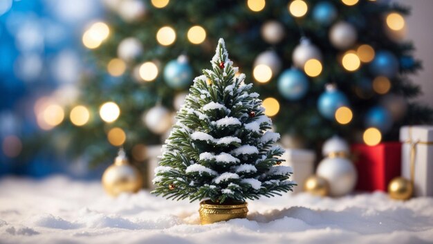 Árbol de Navidad con decoraciones de fondo de nieve