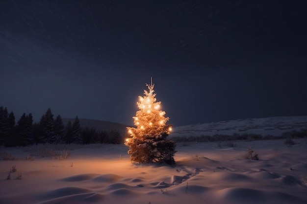 Árbol de Navidad decorado en el bosque Generado por IA