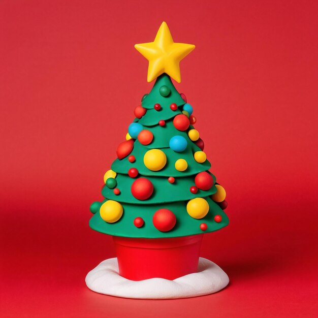 Árbol de Navidad decorado con estrella y aislado sobre fondo rojo