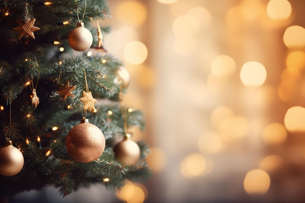 Árbol de Navidad decorado en un fondo de bokeh borroso